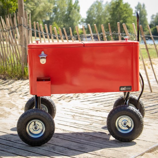 AXI Bolderwagen Cooler in Rood - Bolderkar - Koeler met wielen - 76L inhoud - Koelbox met aftapkraan