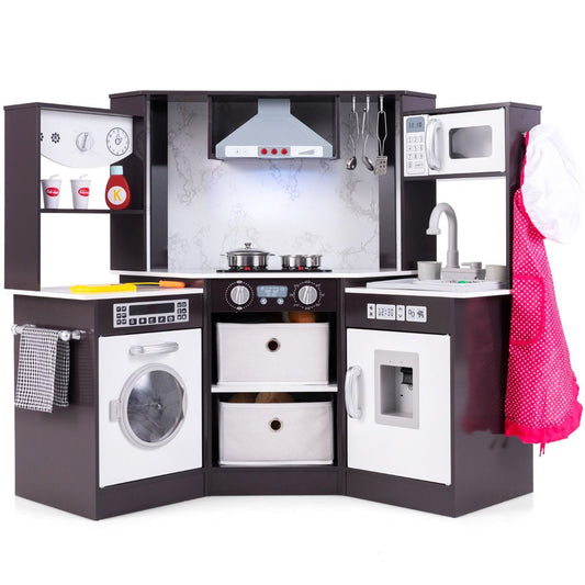 Coast Houten Speelkeuken voor Kinderen - met licht en geluid - waterdispenser en wasmachine - zwart