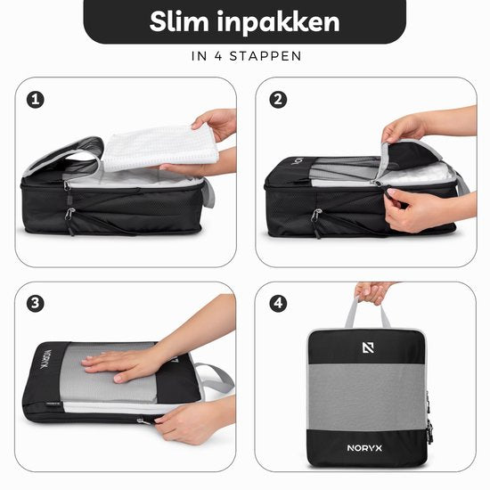 Noryx Packing Cubes 6-delige Set - Met Compressierits - Koffer & Backpack Organizer Set - Reis Compression - Bagage Organizers - Compressie Kleding Cube