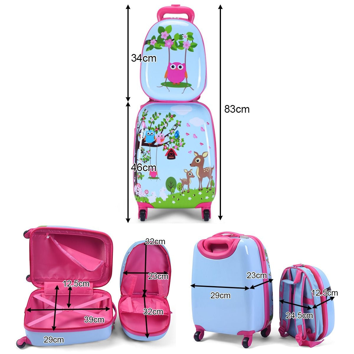 Coast Kinderkofferset 2-delig Kindertrolley + Rugzak Blauw/Roze