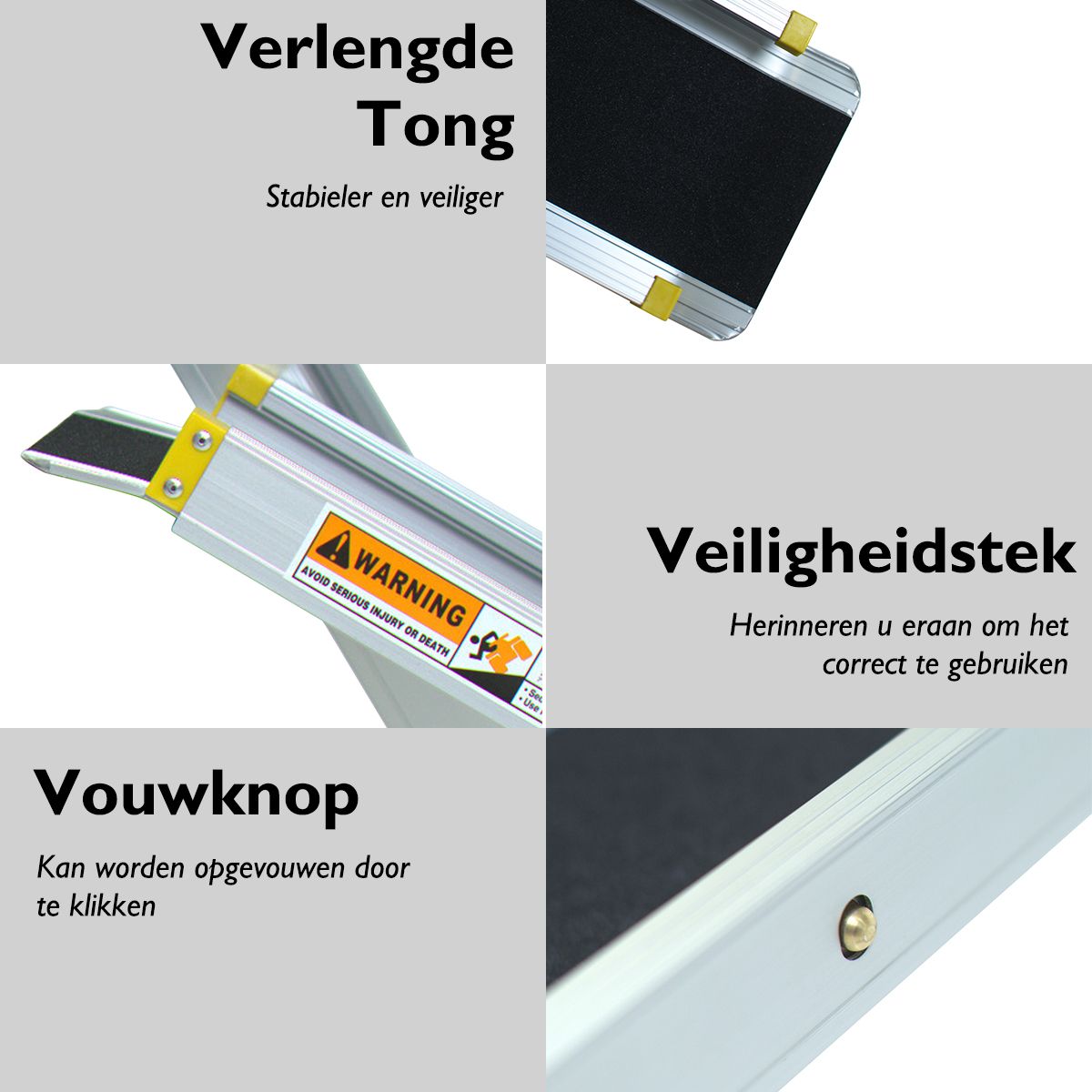 Coast Telescopische Rolstoelhelling Set van 2 - Aluminium Oprijplaten met Antisliplaag - 91,5-152,5 cm - Zilver - Draagvermogen 270 kg