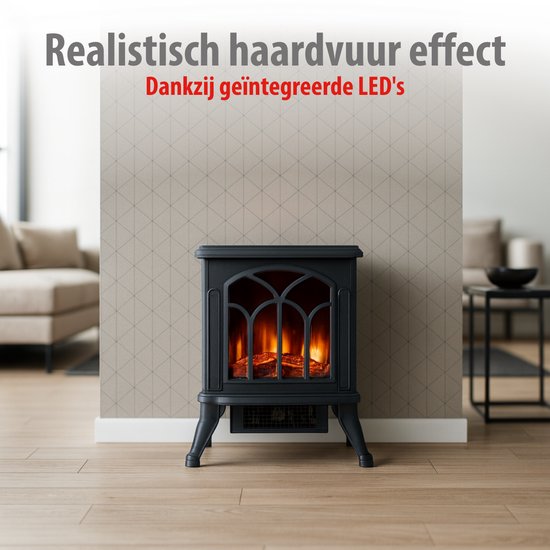 alpina Sfeerhaard Elektrisch - Elektrische Kachel Sfeerhaard - Haard met Realistisch Vlambeeld - Instelbare Thermostaat - Oververhittingsbeveiliging - 1500W - Zwart - 39x25x54cm