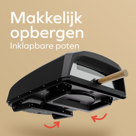 KitchenBrothers Pizza Oven - Elektrisch - Tafelmodel - PFAS-vrij - Inklapbaar - Pizzasteen - Pizza maker - Pizzaoven voor Buiten en Binnen - Zwart/Grijs