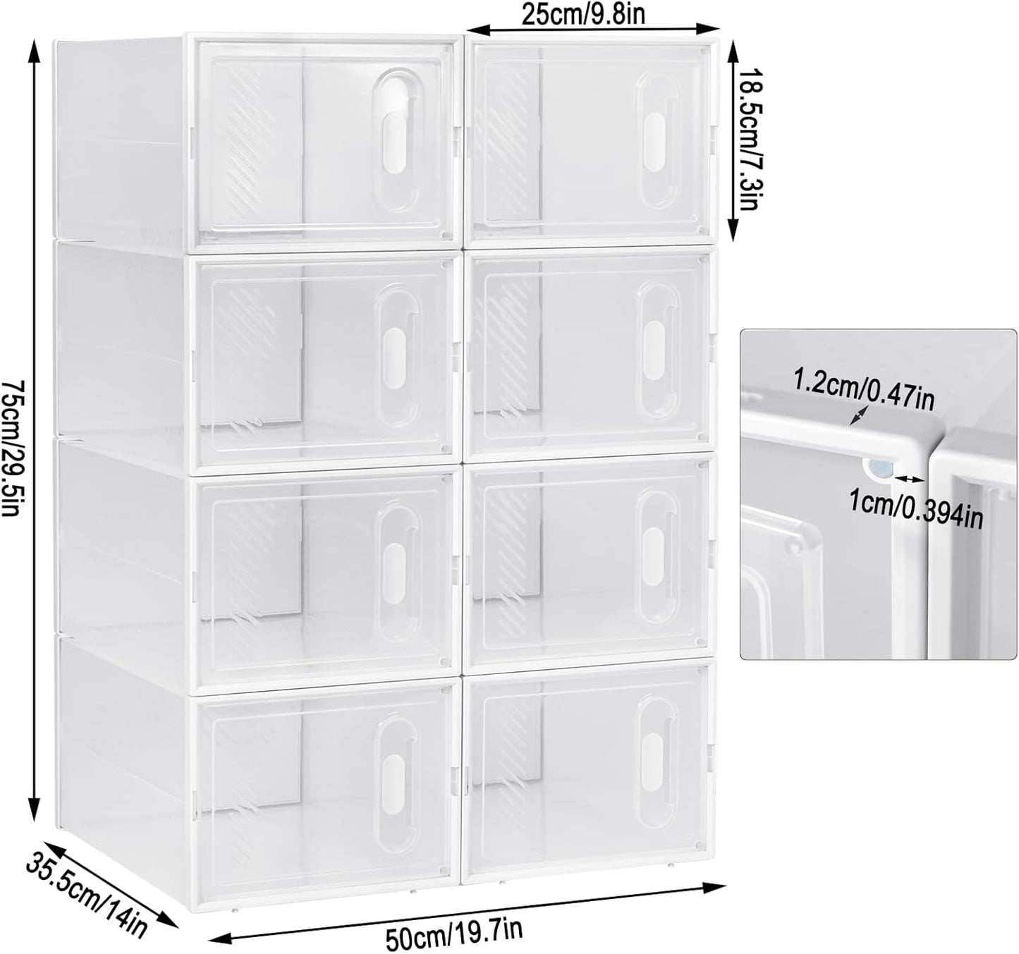WOLTU Schoenendozen Transparant - 8 Stuks - 25x19x35cm