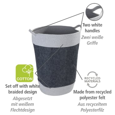 WENKO Bea Wasmand Donkergrijs - 75L - Gerecycled Polyester Vilt