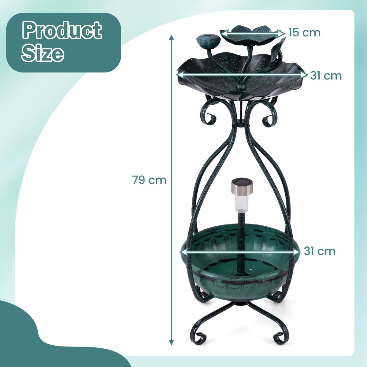 Coast Vogelbad met zonnepaneel - vogelvoederautomaat en bloempot - decoratieve lotus en bladeren - groen