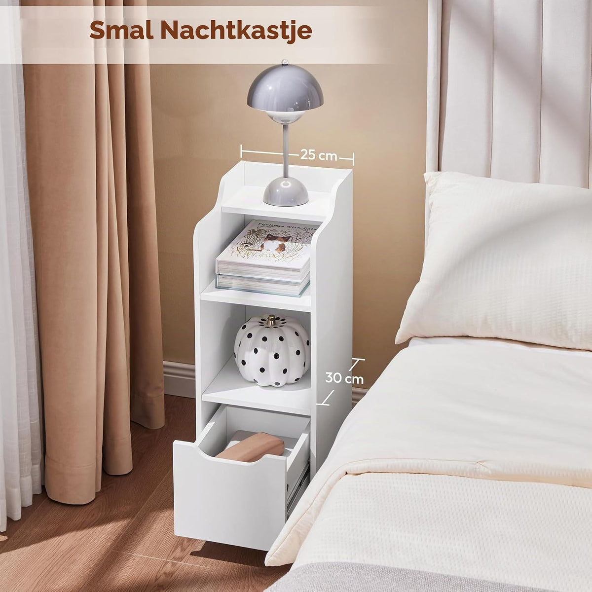 Yaheetech Smalle Nachtkastje 30x25x65 cm met Lade - 2 Vakken - Wit
