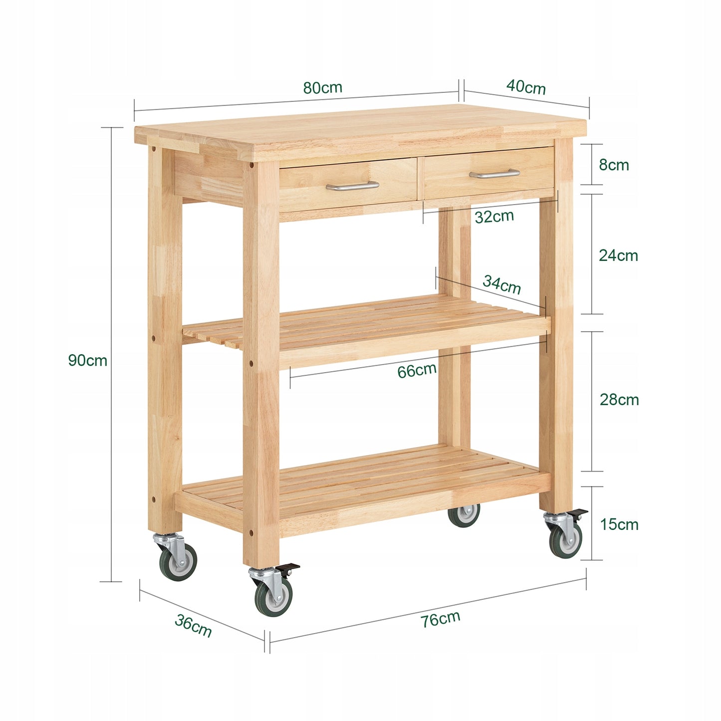 SoBuy Keukenwagen FKW24-II-N - Beukhout - 40x80x90 cm