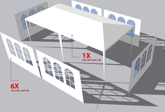 Lifetime Garden Partytent - Paviljoen - 6 Zijwanden - Waterdicht - 600 x 300 x 250 cm - Wit