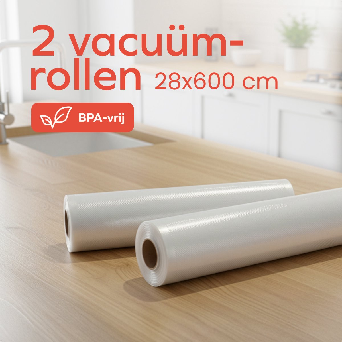 KitchenBrothers Vacumeerrollen 2 Stuks – 28x600cm – BPA-vrij – Voor Vacuümmachine & Sous-Vide – Universeel & Sterk Voedselverpakking