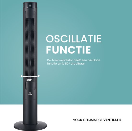 AirKing Torenventilator 117cm - Kolomventilator met Afstandsbediening - Timer - 3 Snelheidsstanden - Oscillatie & Dimbaar LED Scherm - Energiezuinig - Koelventilator voor Kamer - Zwart