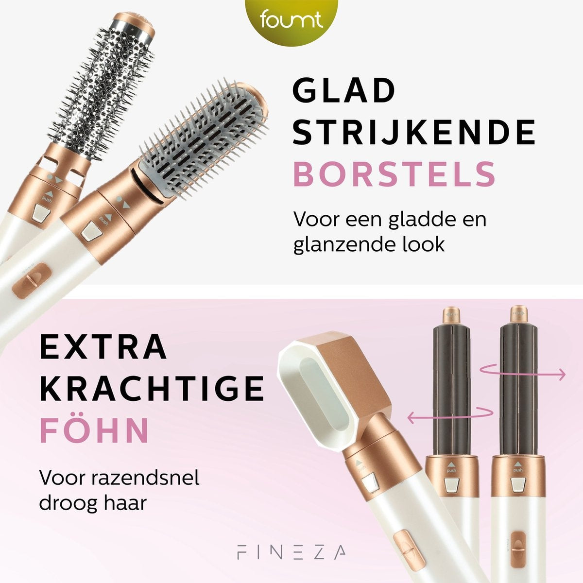Fineza Multifunctionele Krultang - 5 in 1 - Föhnborstel - Krulborstel - Kort & Lang Haar - 800W - Wit