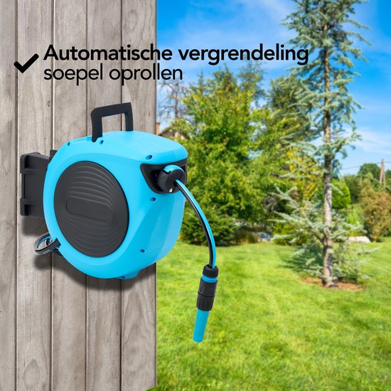Brixy Wandslangbox - 15 Meter - Slanghouder - Tuinslang Met Haspel - 180° Draaibaar - Automatisch - Slanghaspel