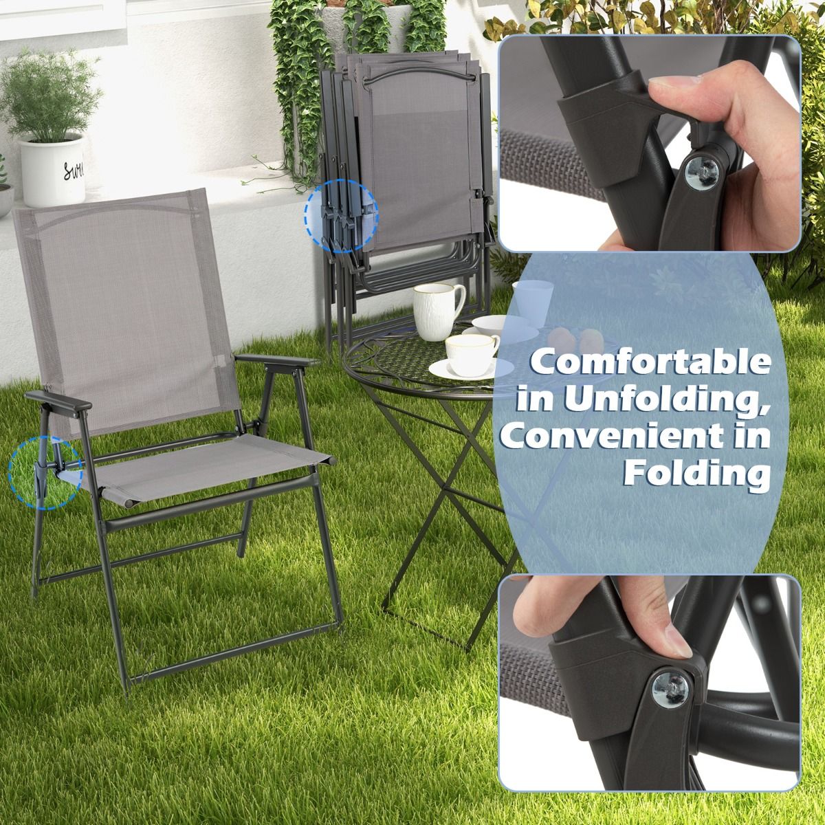 Coast Opvouwbare Tuinstoelen Set van 4 - hoge rugleuning - ergonomisch - grijs