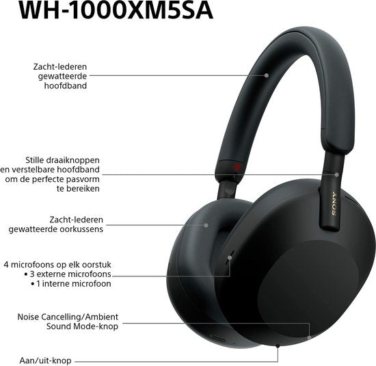 Sony WH-1000XM5SA – Draadloze koptelefoon met Noise Cancelling – Limited Soft Case Edition - Zwart
