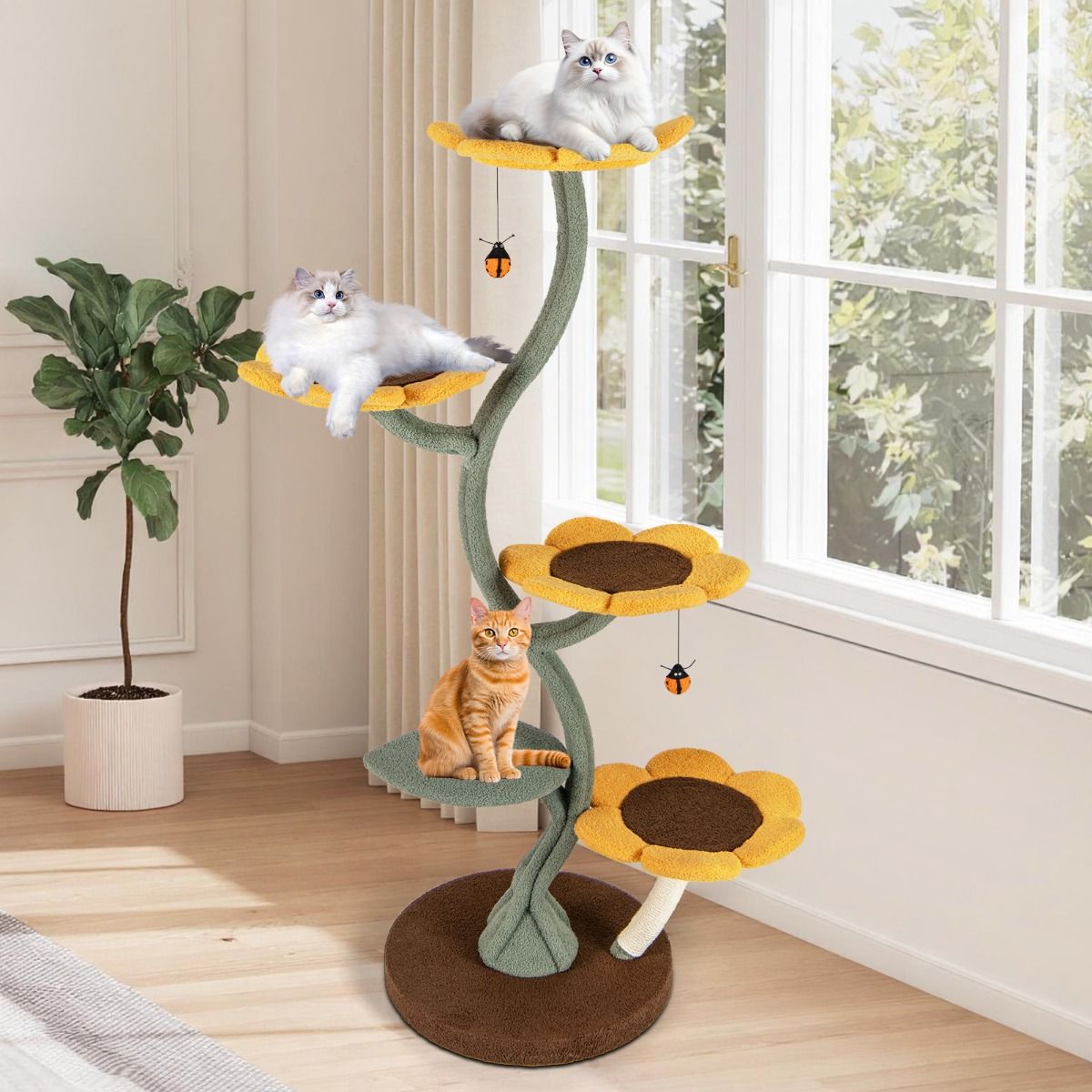 Coast Kattenboom - zonnebloemdesign - 5 platforms - geel, bruin en groen - 175 cm