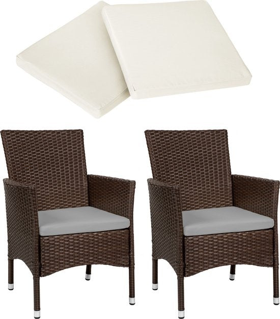 tectake® - Set van 2 wicker tuinstoelen - incl. 2 sets kussenhoezen (beige en grijs) - bruin - 404550 - poly-rattan