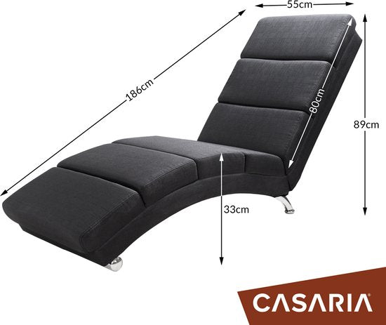 Casaria Relaxfauteuil London - Ligstoel Lounge Verchroomd - Antraciet