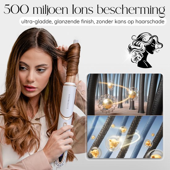 Sansbeauté® 7-in-1 Airstyler - Multistyler - Fohnborstel Kort Haar - Haarstyler - Haardroger - Föhnborstel - Warmteborstel - Krulborstel - Krultang - Stijlborstel - Coldshot - Roterende Kabel