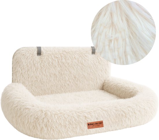 By Cee Cee Autostoel Hond Deluxe - Hondenmand Auto Met Veiligheidsriempje - Automand Hond - Hondenstoel - Autozitje - Beige - 120x60 - Maat L