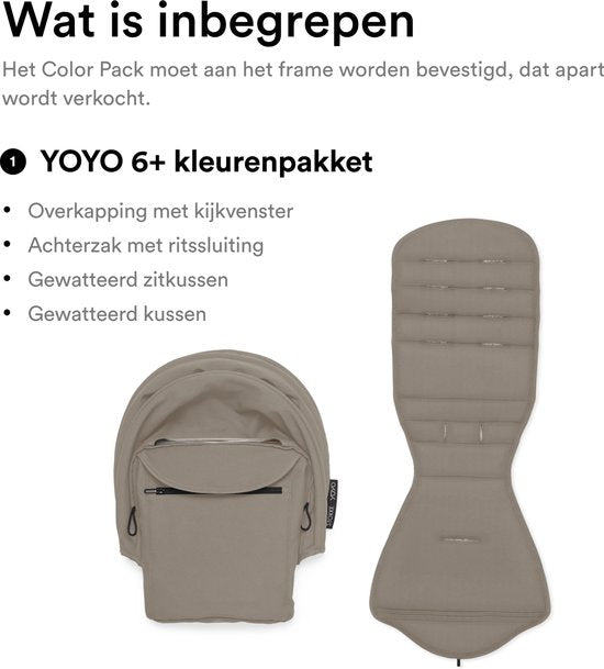 Stokke YOYO 6+ Kleurpakket, Taupe - Textiel: zitkussen, uitschuifbare luifel en achterzak met ritssluiting - Voor het YOYO-frame (los verkrijgbaar)