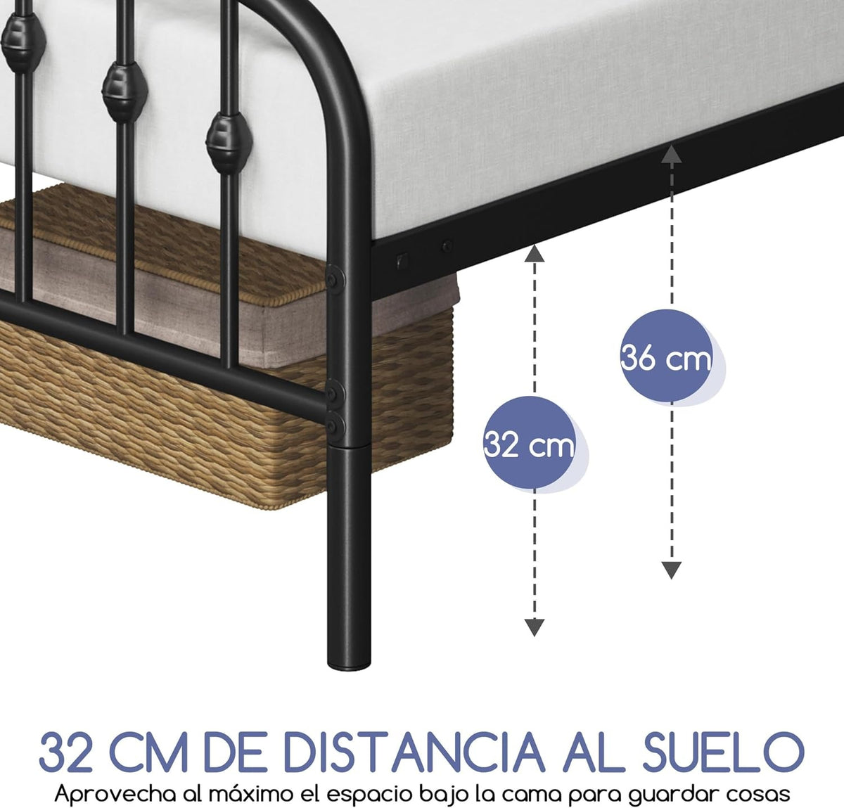 Yaheetech Metalen Bedframe - 90 x 200 cm - Zwart