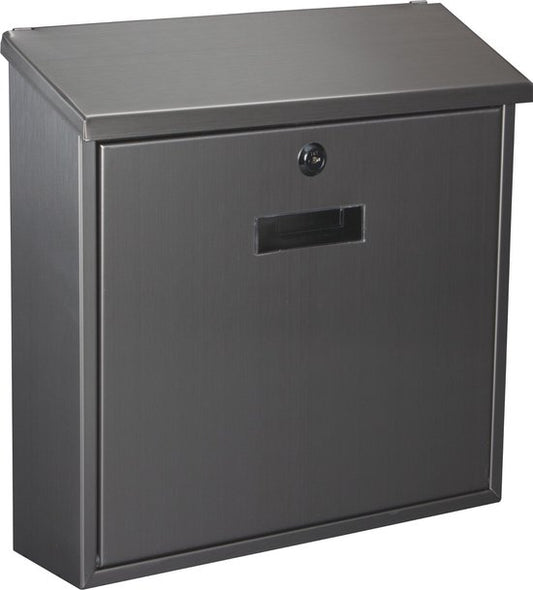 Perel brievenbus Monaco, wandbrievenbus voor buiten, wandmontage, met naamplaatje, sleutelslot, afsluitbaar incl. 2 sleutels, roestvrij staal, 36,8 x 36,5 x 10 cm, zilvergrijs