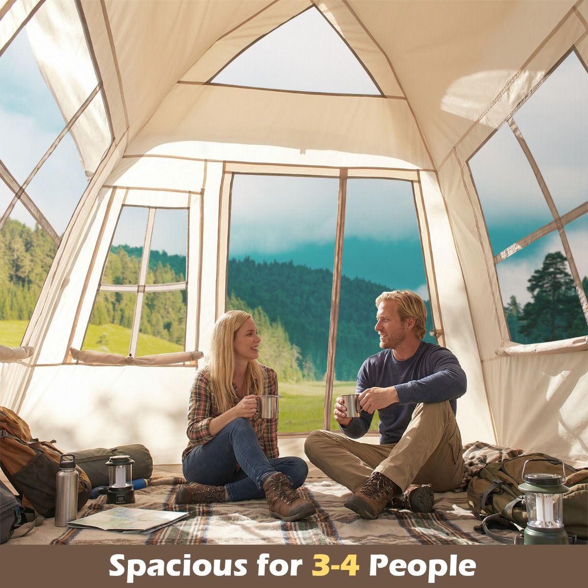 Coast Pop-up familietent - snel opzetbaar - 4 personen - beige
