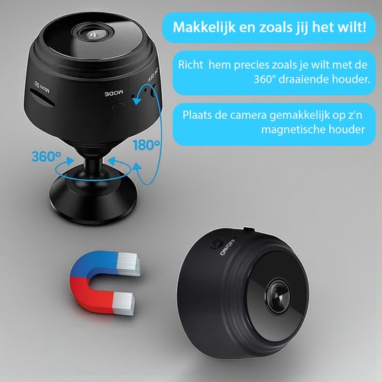 Tech Essentials Mini Verborgen Spy Camera - 1080P - Met WiFi APP - Micro Geheime Beveiligingscamera - Binnenhuis - Spionage - Nannycam - afluisterapparatuur - Zwart
