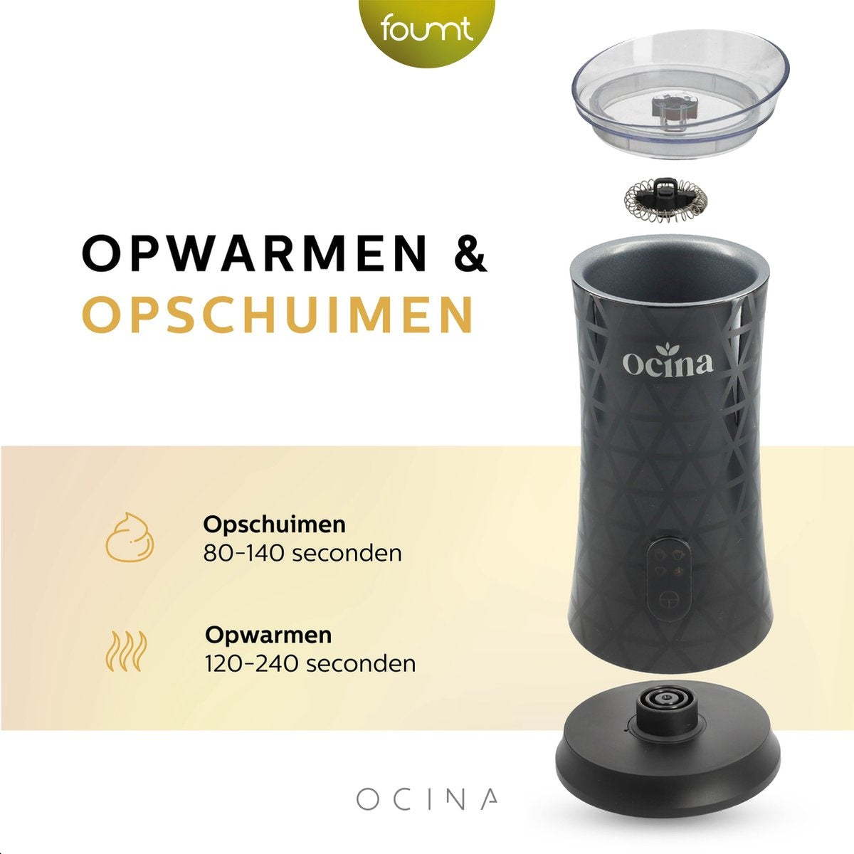 Ocina Elektrische Melkopschuimer - 4 in 1 - 240 ML - Zwart