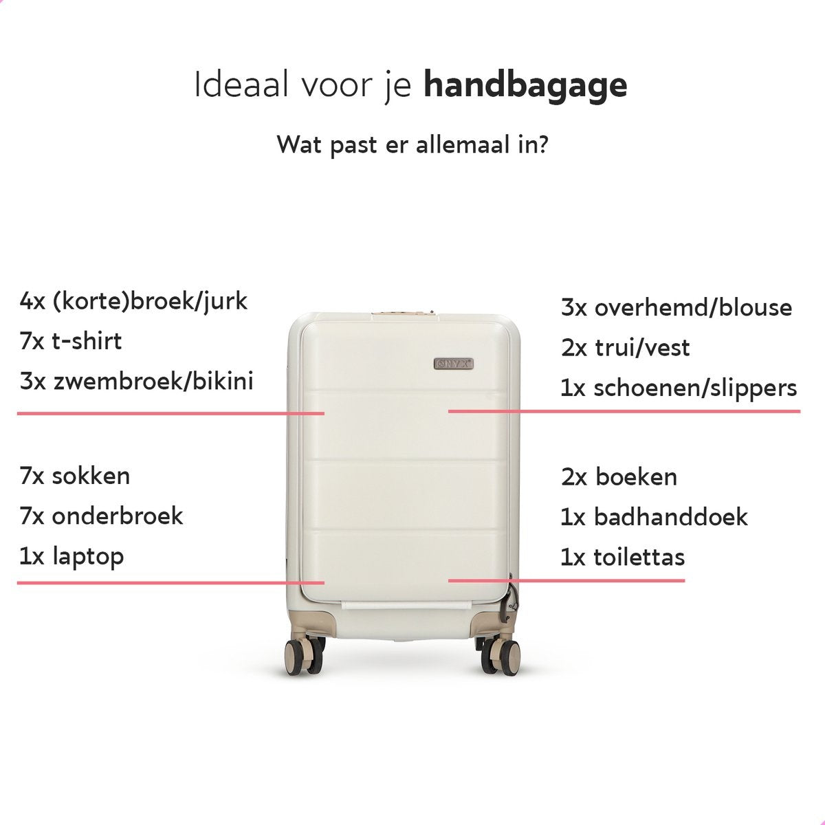 ONYX® - Handbagage koffer 35 L - Stille spinner wielen - Lichtgewicht trolley - Dubbel TSA slot - Praktisch voorvak - 55 cm - Beige