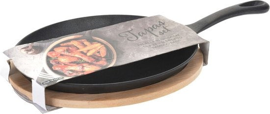 Tapas pan ovaal 24cm gietijzer met onderzetter