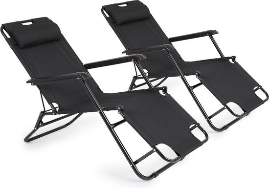 909 Outdoor Set van 2 Ligbedden – Inklapbaar & Verstelbaar – max. 100 kg – 178 x 59 x 30 cm – Zwart