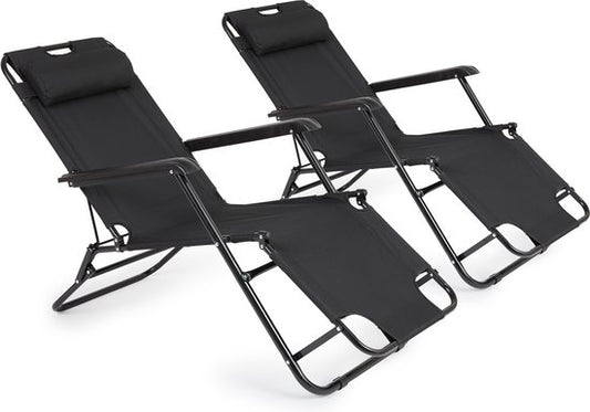 909 Outdoor Set van 2 Ligbedden – Inklapbaar & Verstelbaar – max. 100 kg – 178 x 59 x 30 cm – Zwart