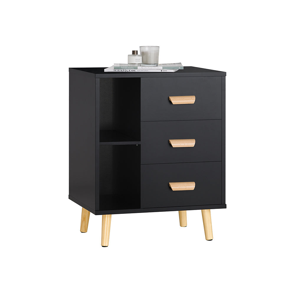 SoBuy Nachtkastje - Bijzetkastje met 3 uitschuifbare lades en 2 opbergplanken - Max. 40KG - 48 x 40 x 60 cm - Zwart