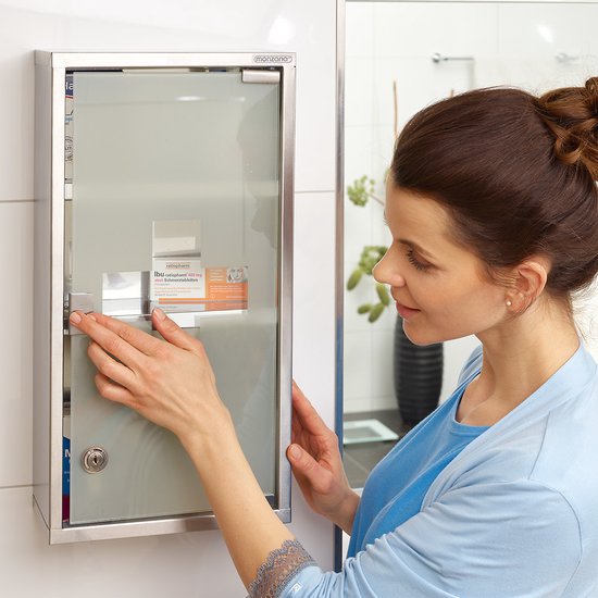 Monzana - Medicijnkastje met Slot - Zilver - RVS - 48,5cm x 25cm x 12cm