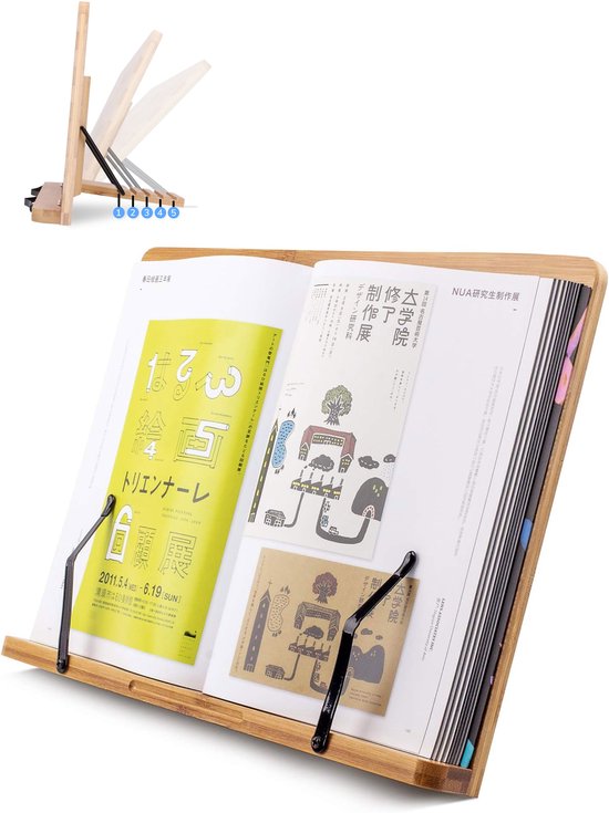 Kookboek en tablet standaard - Verstelbaar met klemmen - Boeken - Steun - Standaard - Rek - Houder - Book - Steunen - Metaal - Hout - Bamboe - Lees - Rekje - Luft