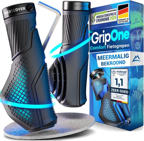 NEXTCOVER® Ergonomische Fietshandvatten met [Comfort-Grip-Technologie] I Universele Fiets & MTB Handvatten I Stuurhandvatten Fiets I Handgrepen Fiets I Ergonomisch Design voor Drukontlasting & Grip I Geschikt voor E-bike, Stadsfiets & MTB I 1 Paar