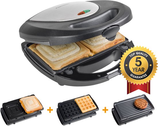 Bestron Tosti apparaat - ASM8010 - 760W - 3-in-1 Tosti's, wafels en grillen - Anti aanbaklaag - Grijs - 5 jaar garantie