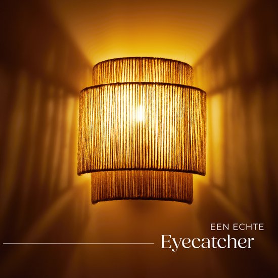 tectake® Wandlamp Lignea Lux - 40W - 12 x 23 x 25,5 cm - E14 - Muurlamp voor Woonkamer, Slaapkamer, Eetkamer - Jute Lamp in Boho Stijl - Trapverlichting - Halfrond