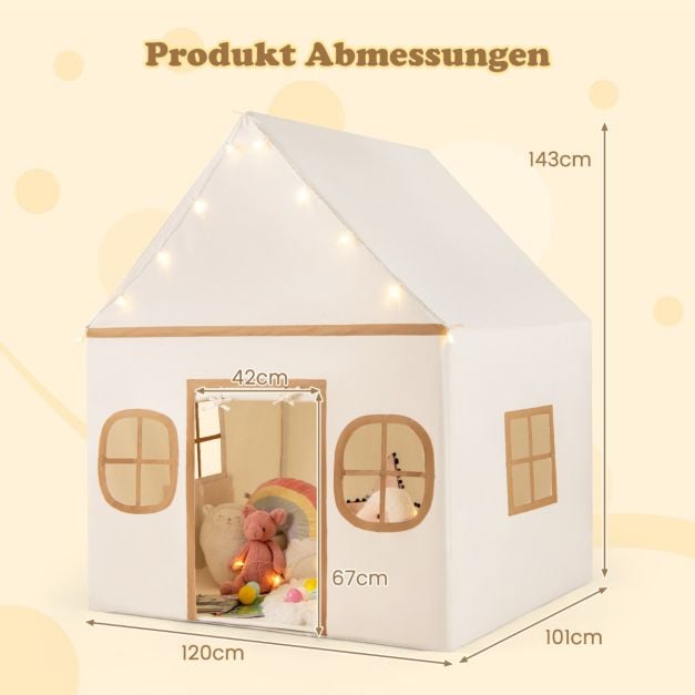 Coast Speeltent voor Kinderen – Indoor Speelhuis met Sterrenlampjes en Speelmat 120 x 101 x 143 cm – Beige/Bruin