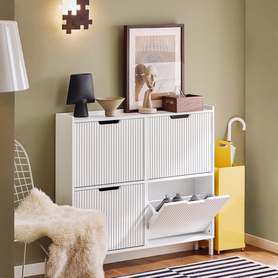 SoBuy FSR177-L-W Schoenenkast Wit - Smal met 4 Kleppen & 8 Planken