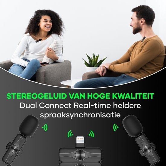 MATTI® 2-in-1 - Draadloze Microfoon voor Vlogs - iPhone - Dasspeld Microfoon - Lavalier - Lightning