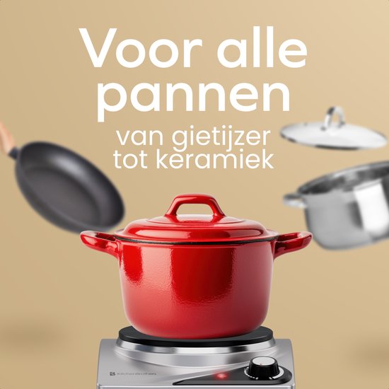 KitchenBrothers Elektrische Kookplaat - 1 Pits - Vrijstaand - 7 temperatuurstanden - 1500W - RVS/Zwart