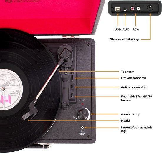 Denver Platenspeler - Ingebouwde Speakers - Incl. PC Software - Auto-stop - Retro - VPL120 - Zwart