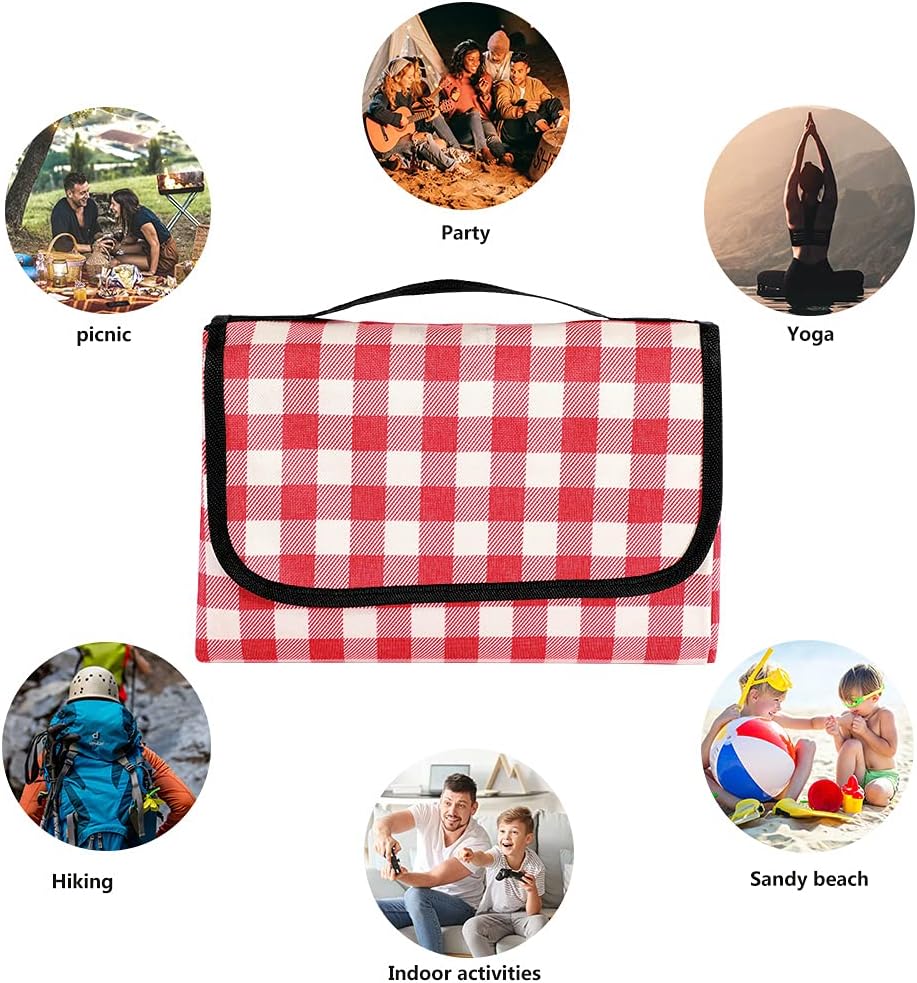 GUSUWU Picknickdeken – Waterdicht en Opvouwbaar – Rood Geruit – 200 x 200 cm