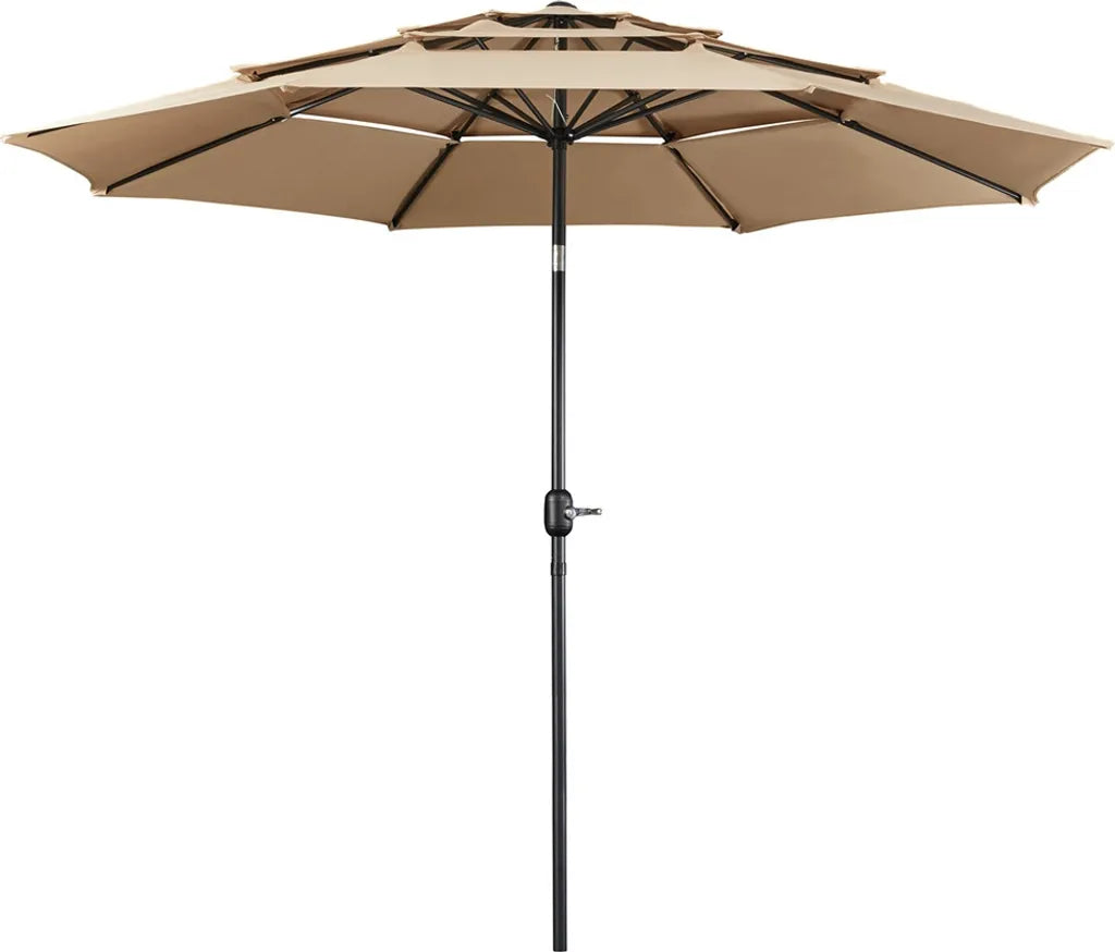 Yaheetech 3-laags Kantelbare Parasol Ø324 cm, Lichtbruin