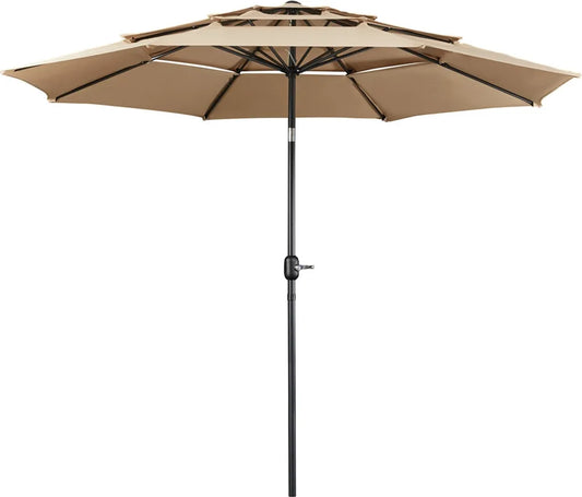 Yaheetech 3-laags Kantelbare Parasol Ø324 cm, Lichtbruin