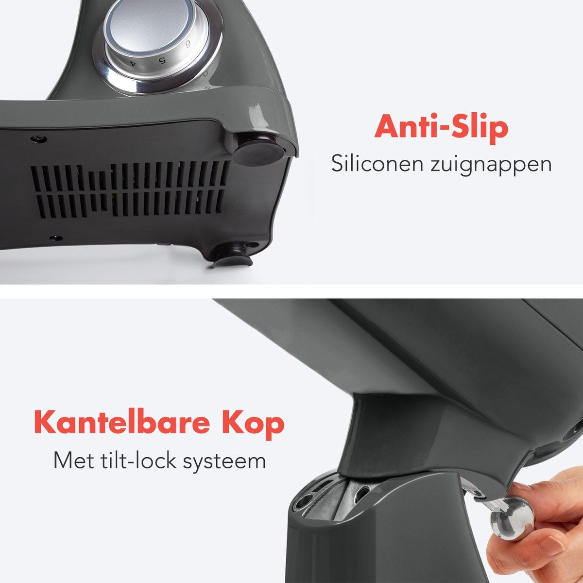 KitchenBrothers Keukenmachine - Keukenrobot - 6L Mengkom - 1800W - Aluminium - Antraciet