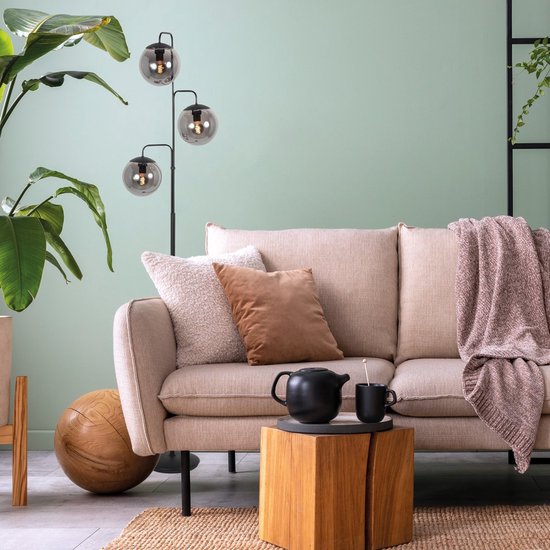 Vloerlamp Bollique 4611ZW van Steinhauer - Stijlvol zwart metaal met 3 smoke glazen bollen, hoogte 173 cm, ronde voet 40 cm, perfect voor binnengebruik